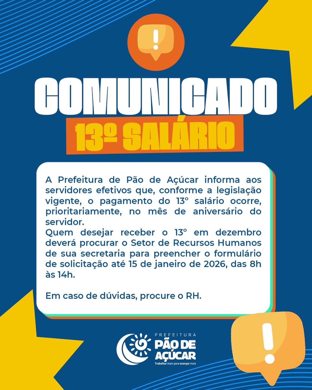 Comunicado Importante – Opção na data de recebimento do 13º Salário